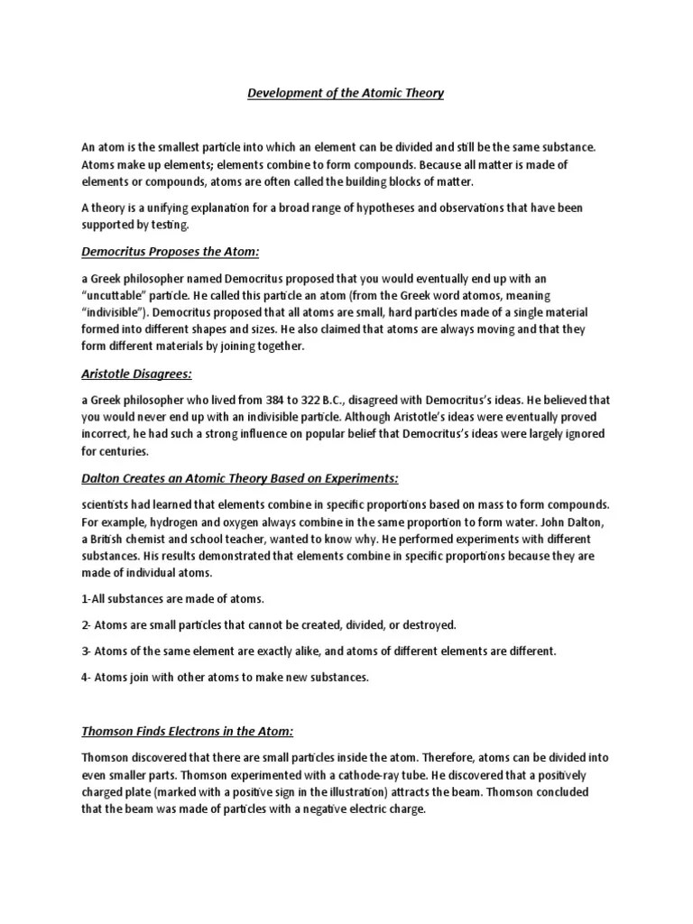 Development Of The Atomic Theory | Download Free PDF | Atoms | Electron