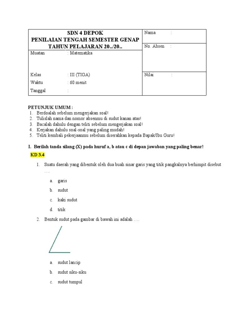 Soal PTS 2 MTK Kelas 3 2022-2023 | PDF