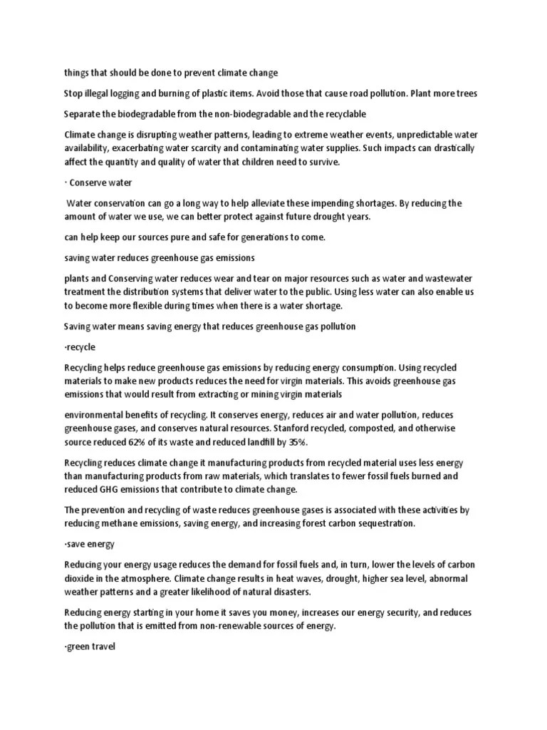 Things That Should Be Done To Prevent Climate Change | PDF | Climate Change | Recycling