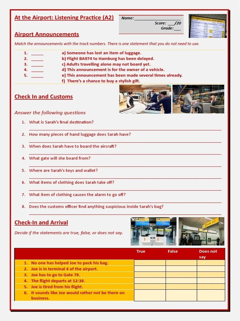 At The Airport Listening Practice A2 | PDF | Aviation | Transport