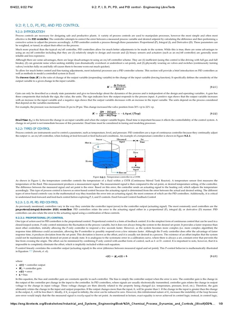 9.2 - P, I, D, PI, PD, And PID Control - Engineering LibreTexts | PDF | Control Theory | Derivative