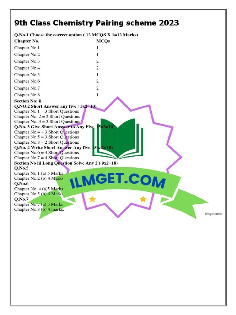 9th Class Chemistry Pairing Scheme 2023 | PDF