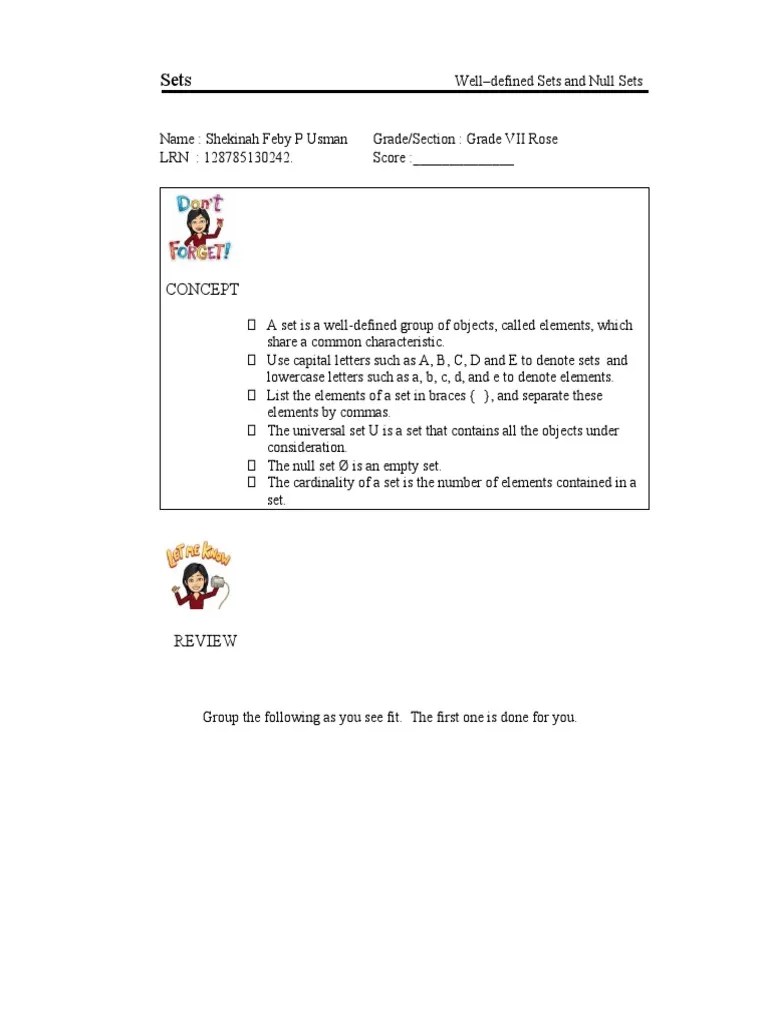 LESSON 1A - Well-Defined Sets And Null Sets | PDF | Bracket | Set ...