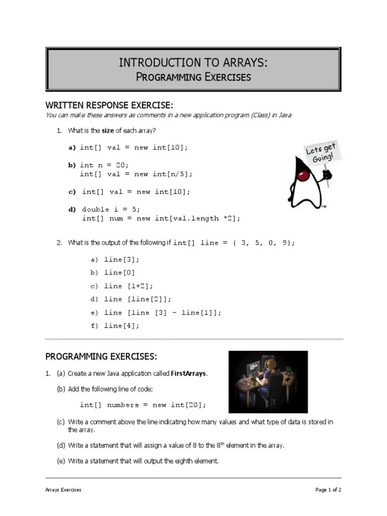 Exercises - 1 - Arrays - Exercises | PDF | Teaching Methods & Materials ...