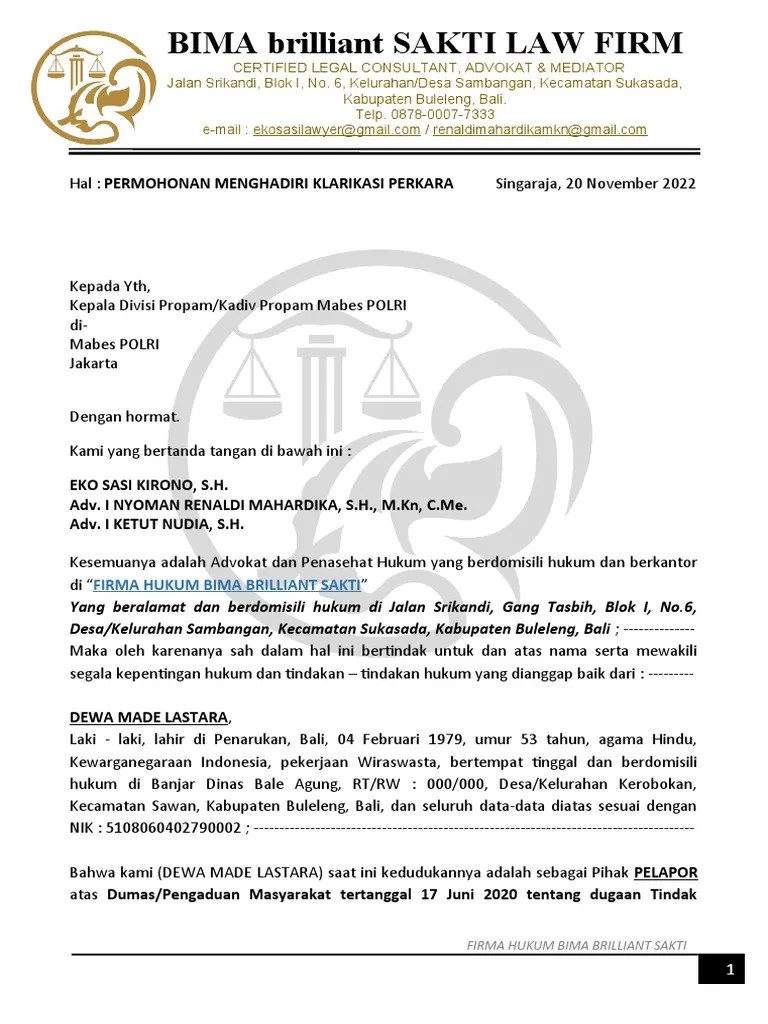 Surat Permohonan Klarifikasi Kepolisian | PDF