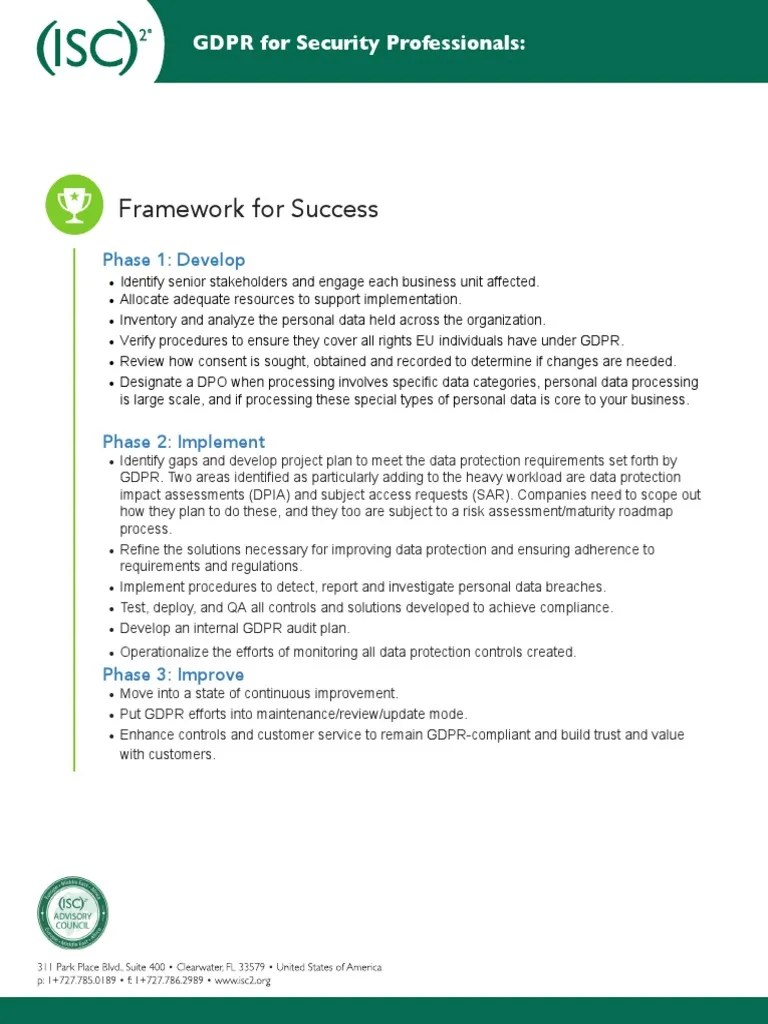 ISC2 - GDPR - Framework For Success | PDF