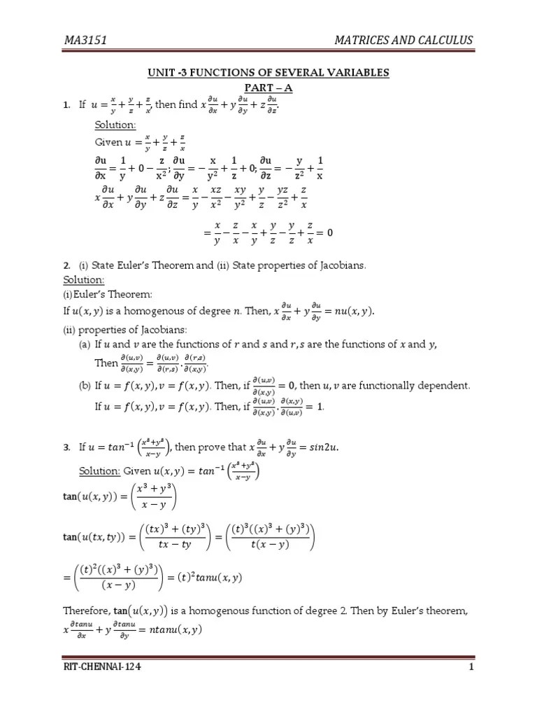 UNIT-3 Functions Of Several Variables | PDF | Maxima And Minima ...