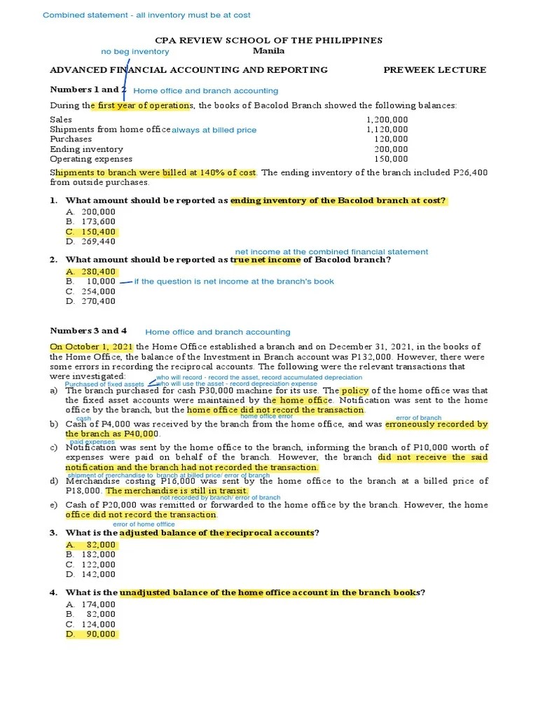 CPAR AFAR Preweek (1) Batch91 | PDF | Consolidation (Business) | Hedge ...