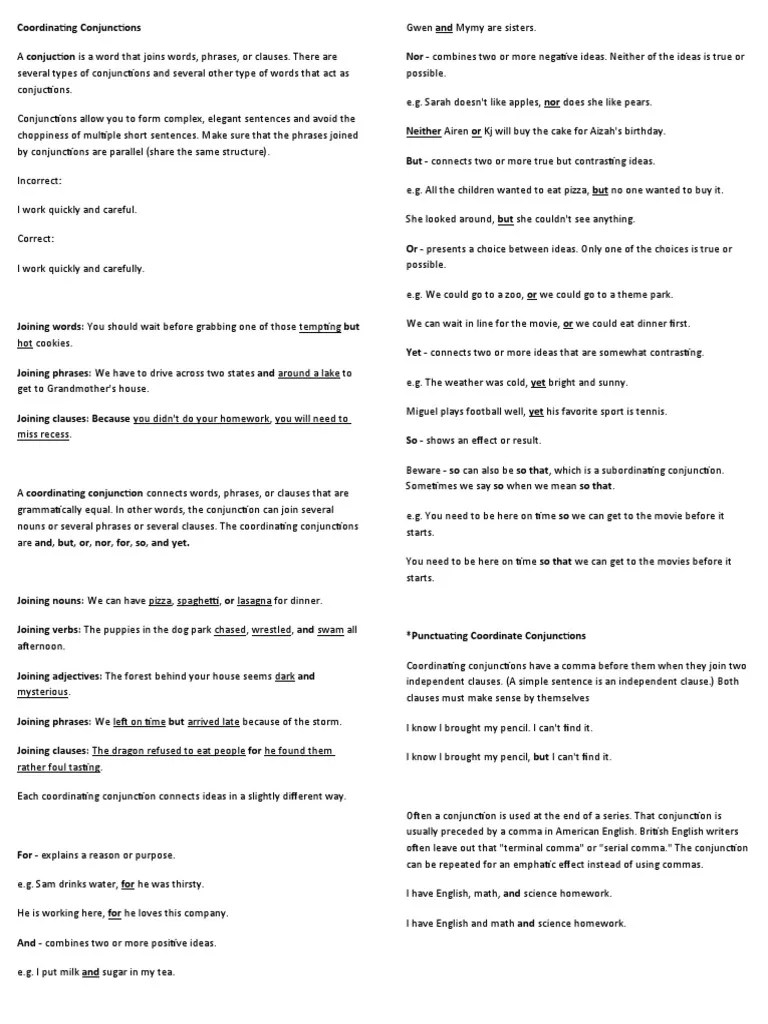Coordinating Conjunctions | PDF | Linguistics | Grammar