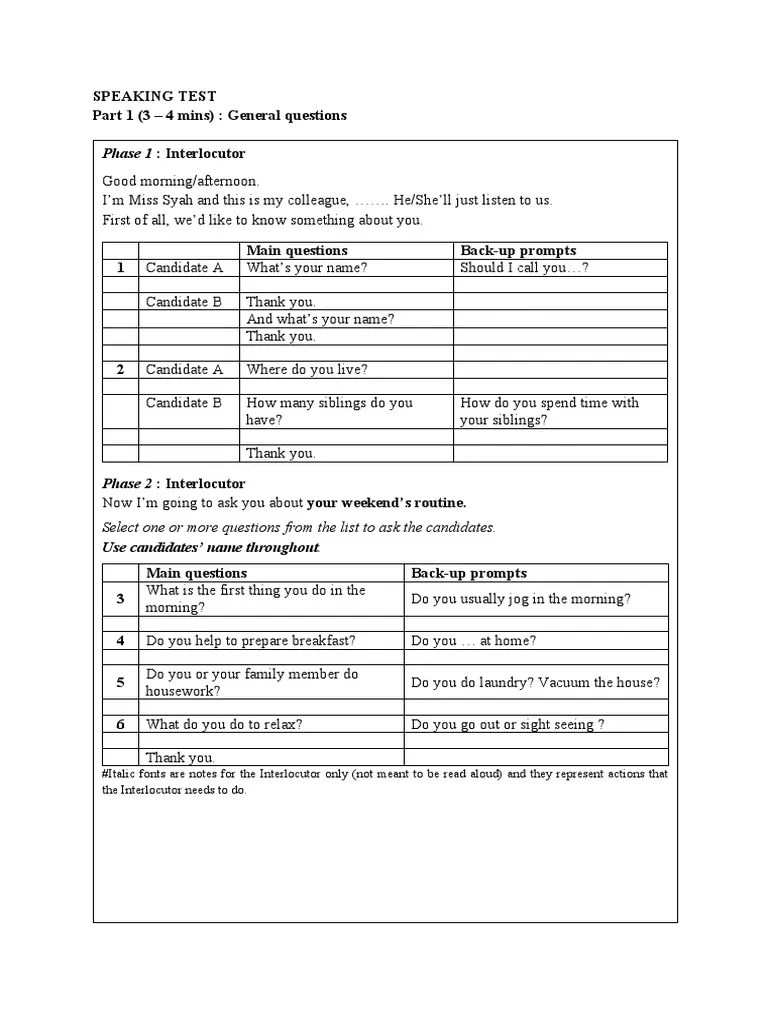 SPEAKING TEST - Module 6 | PDF