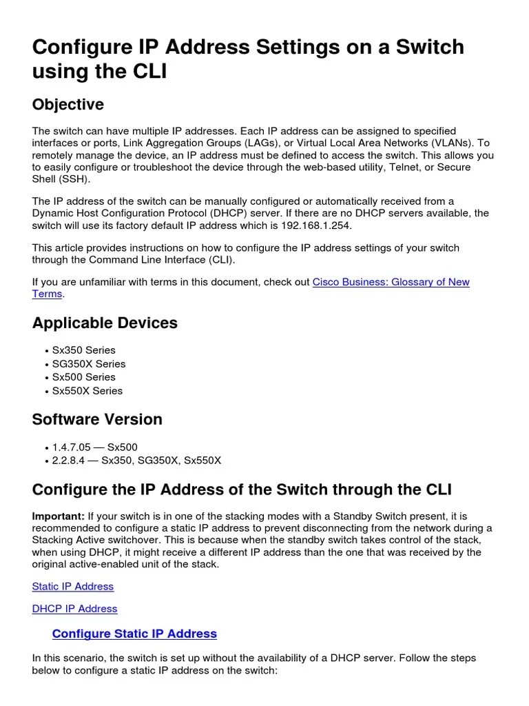 Smb5557 Configure The Internet Protocol Ip Address Settings On A Swi ...