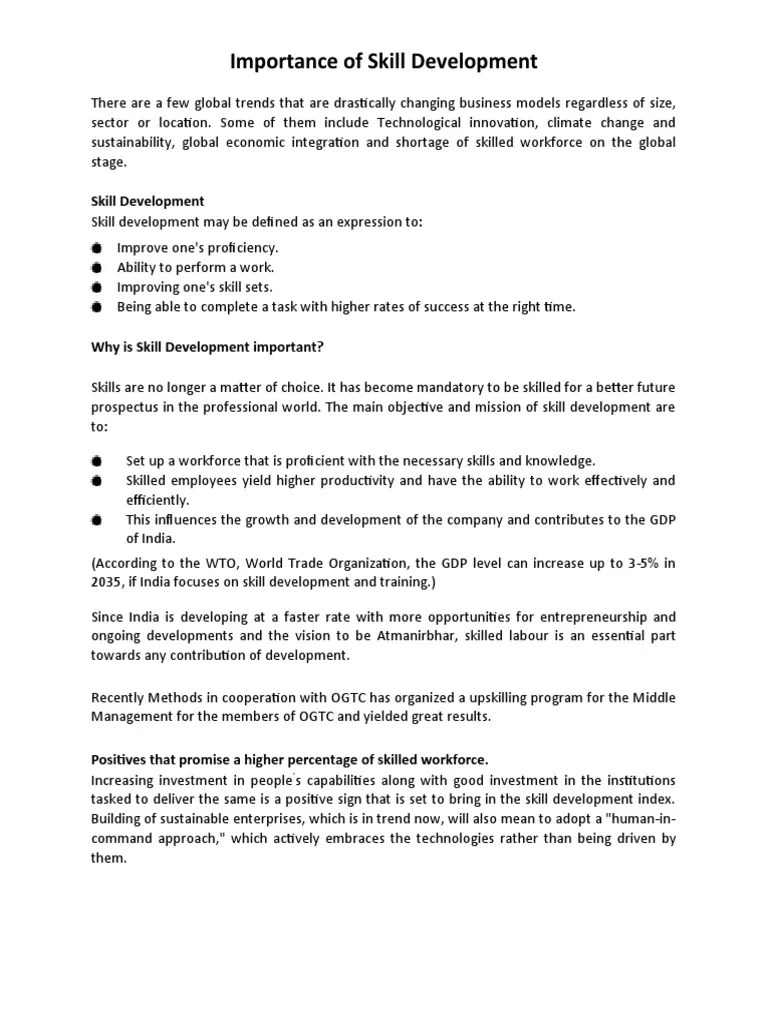Importance Of Skill Development | PDF