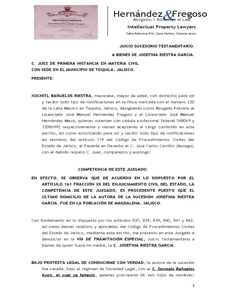 Juicio Sucesorio Testamentario Sra | PDF | Ley Común | Documentos Legales