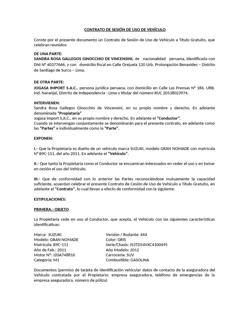 Contrato De Cesion De Uso Inmueble | PDF | Seguro | Daños Y Perjuicios