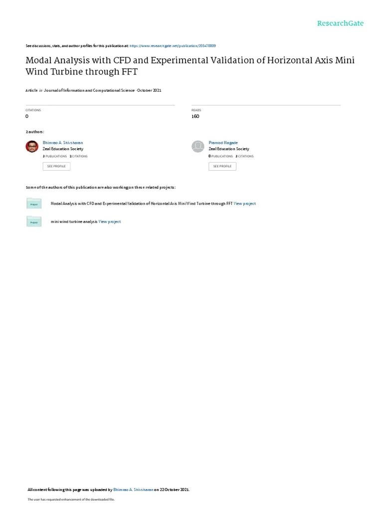 Modal Analysis With CFD And Experimental Validation Of Horizontal Axis Mini | PDF | Wind Turbine ...