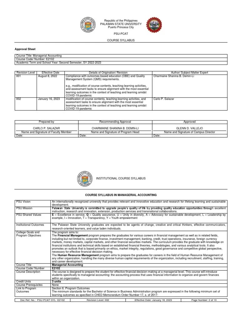 Course Syllabus Managerial Accounting | PDF | Market (Economics) | Accounting