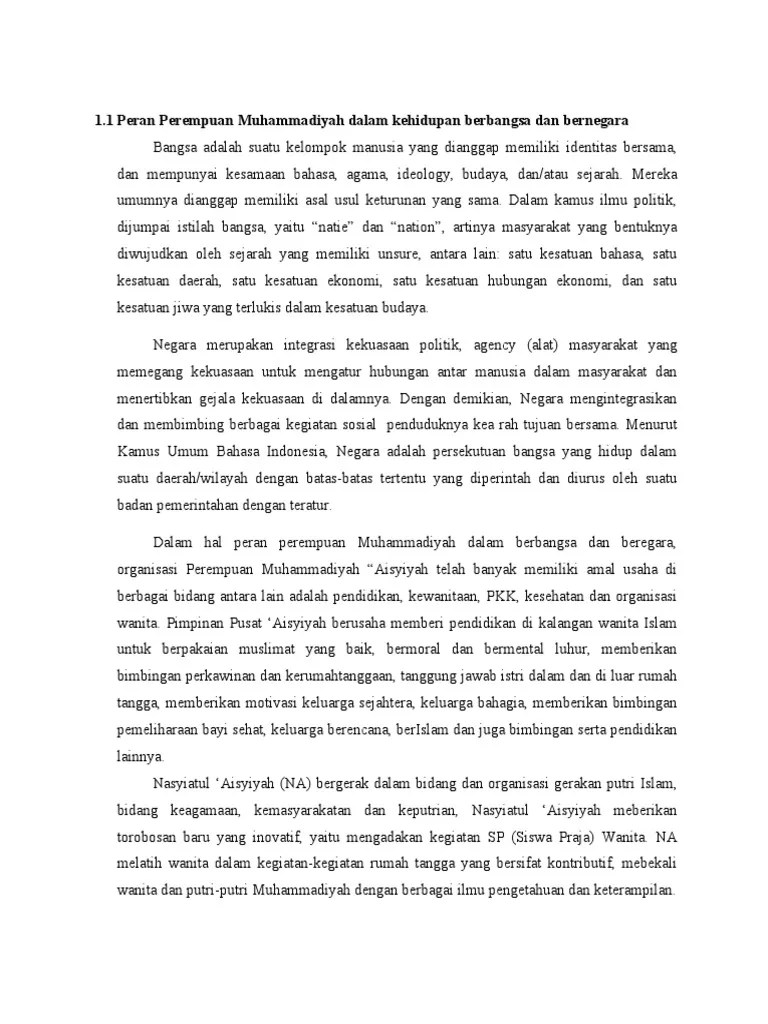 Peran Perempuan Muhammadiyah Dalam Kehidupan Berbangsa Dan Bernegara | PDF