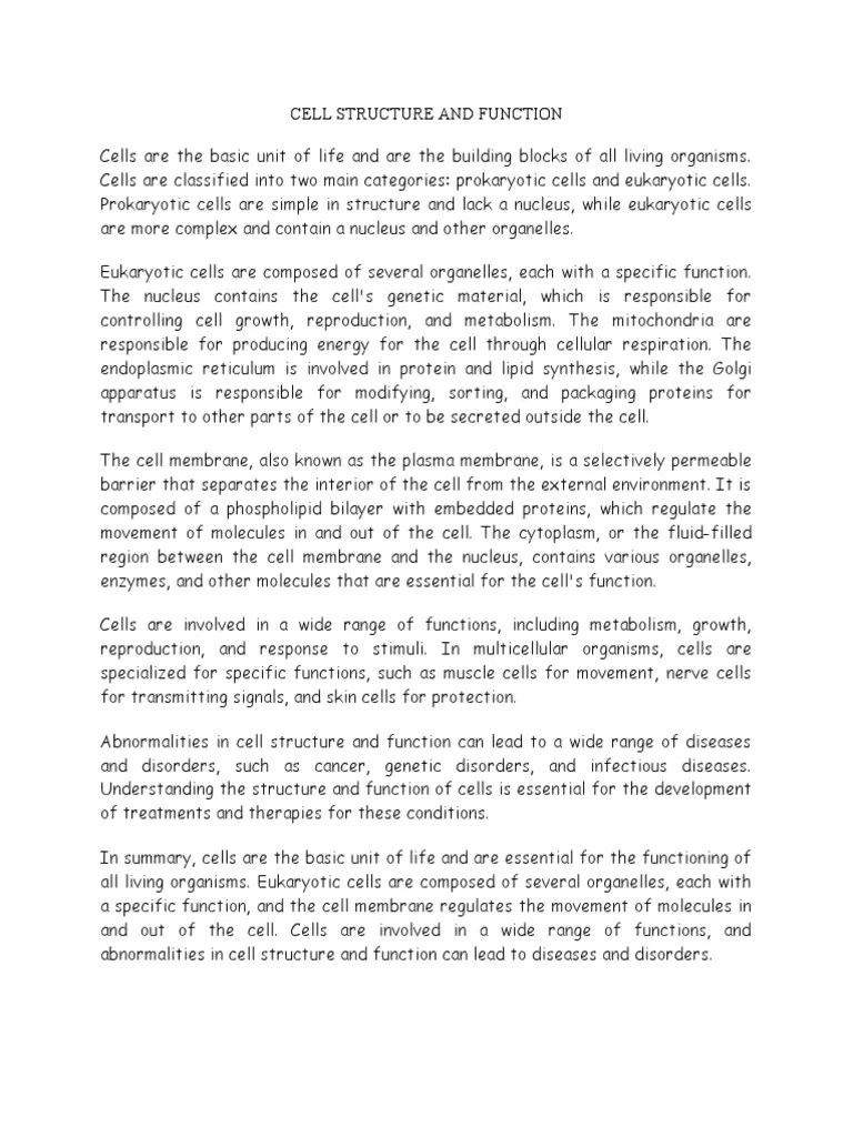 Unit-2 (Cell Structure And Function) | PDF