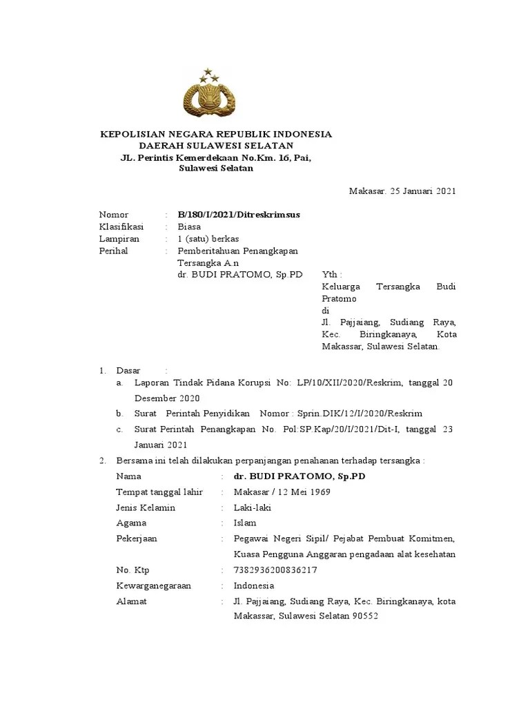 Surat Pemberitahuan Penangkapan Kepada Keluarga Tersangka | PDF