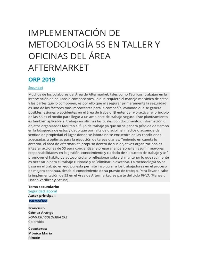 IMPLEMENTACIÓN DE METODOLOGÍA 5S EN TALLER Y OFICINAS DEL ÁREA ...