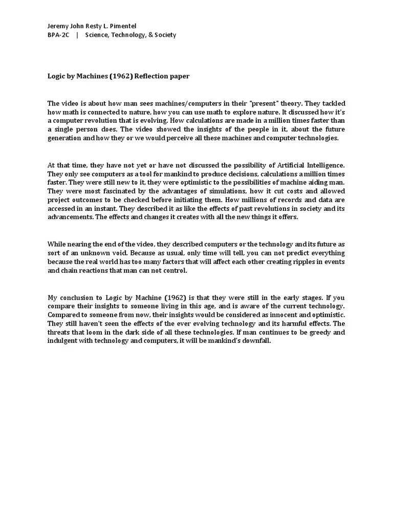 Sts Reflection Paper | PDF | Artificial Intelligence | Intelligence (AI ...