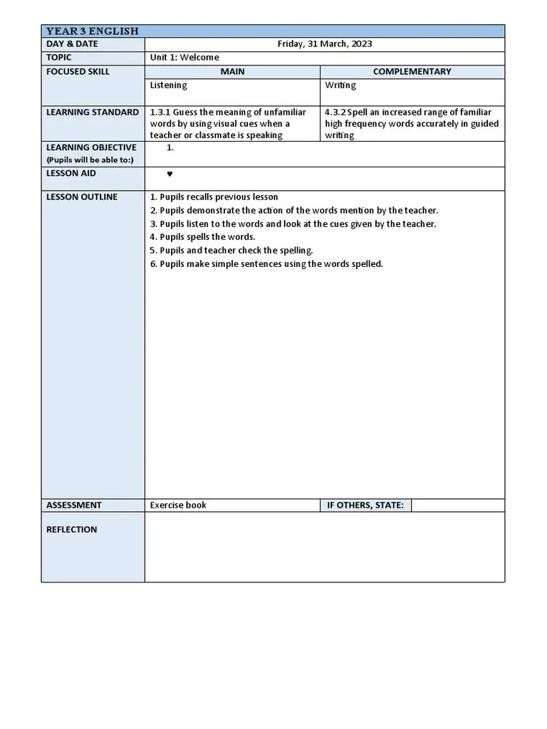 Year 3 English Listening And Spelling Lesson | PDF