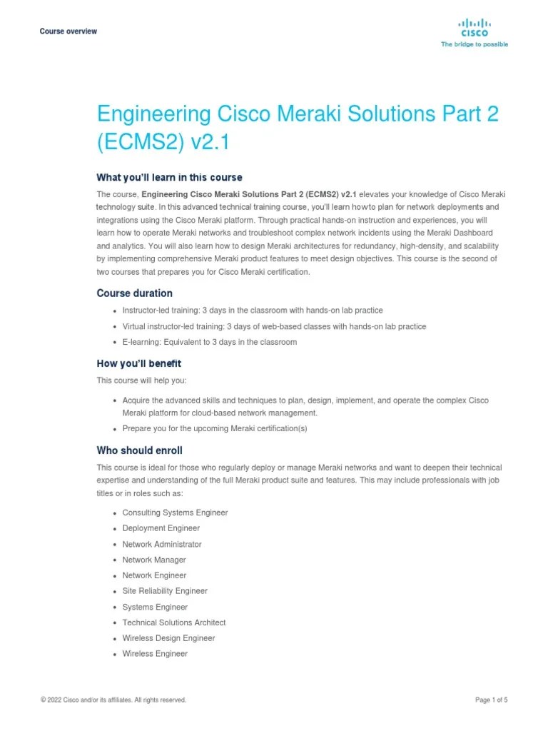Engineering Cisco Meraki Solutions Part 2 Ecms2 | Download Free PDF ...