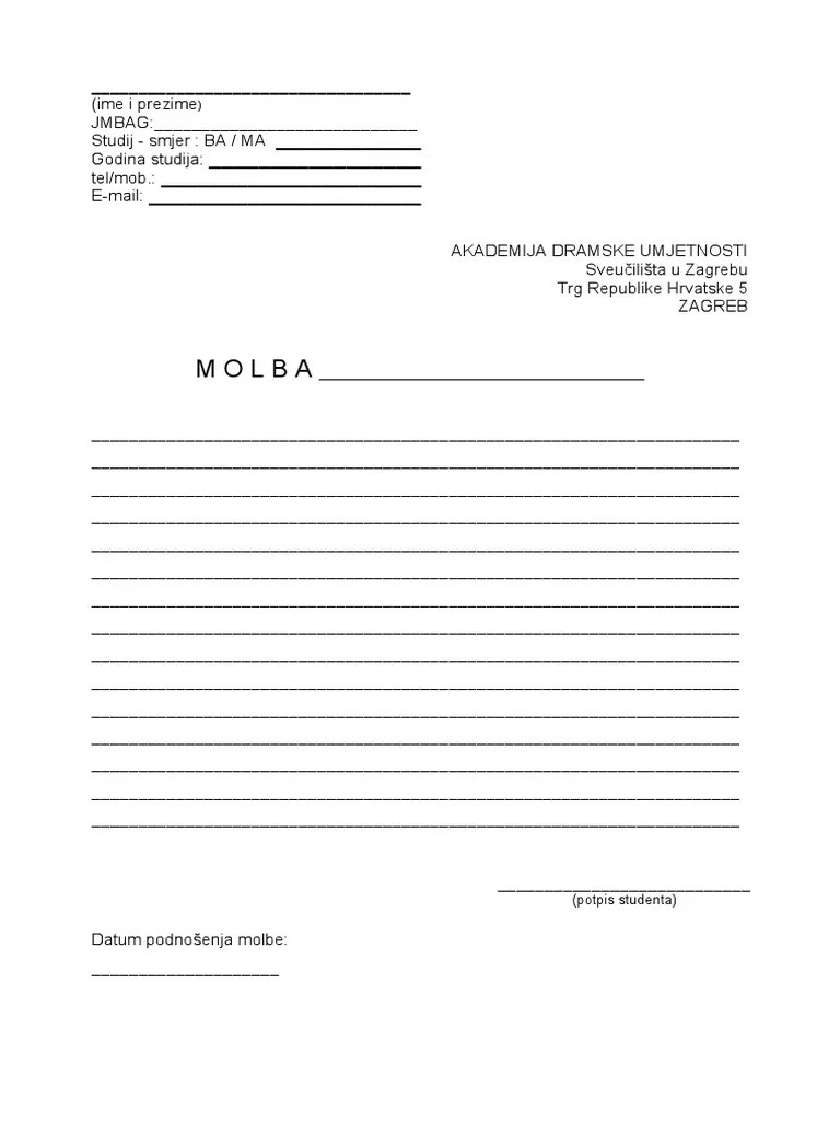 Obrazac Za Molbe Studenata | PDF