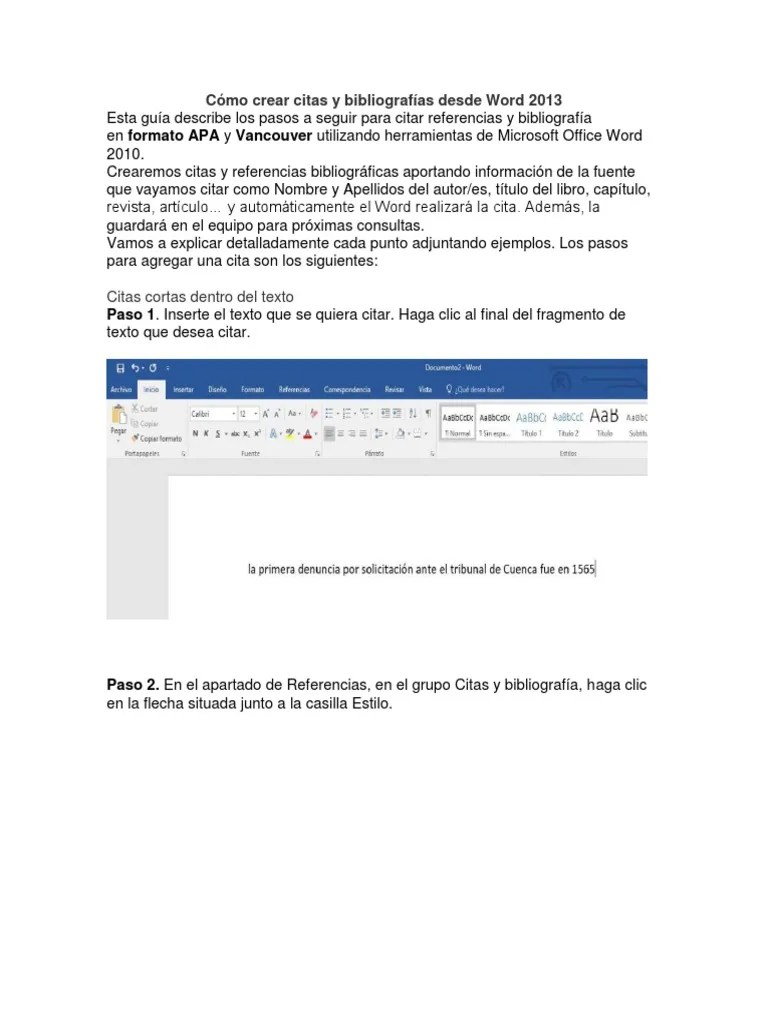 Cómo Crear Citas Y Bibliografías Desde Word 2013 | PDF