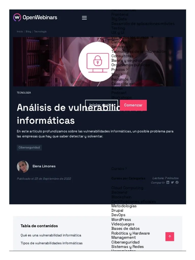 Análisis De Vulnerabilidades Informáticas - OpenWebinars | PDF | Vulnerabilidad (informática ...