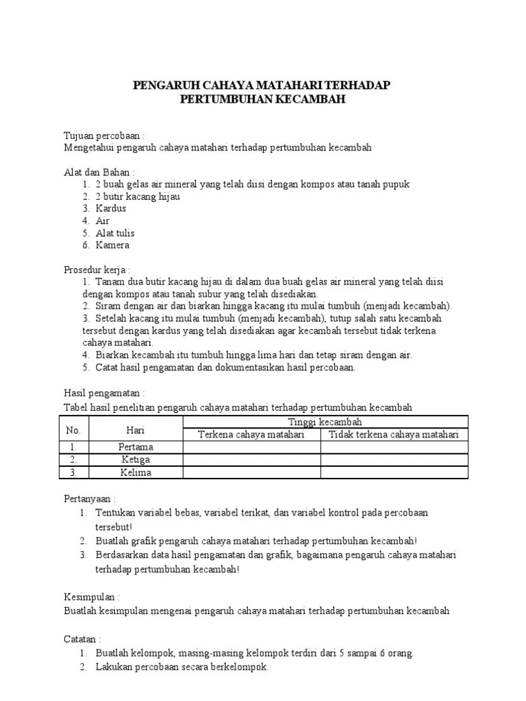 Pengaruh Cahaya Terhadap Pertumbuhan Cambah | PDF