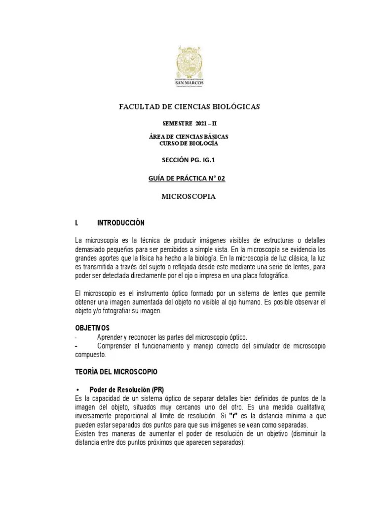 Sem 2 - Práctica #2 Microscopía | PDF | Resolución Angular | Microscopio
