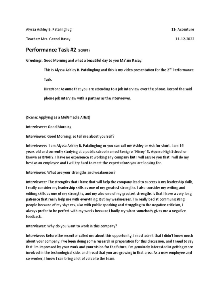 Job Interview Example | PDF | Job Interview