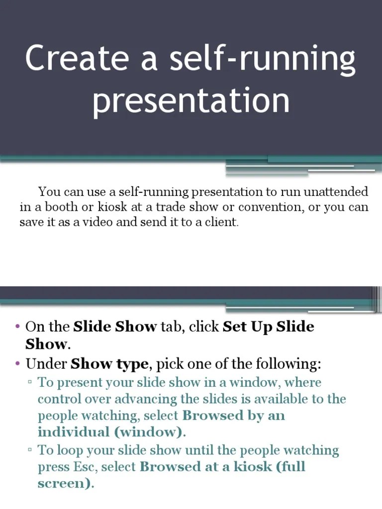 Create A Self-Running Presentation | PDF | Microsoft Power Point | Video