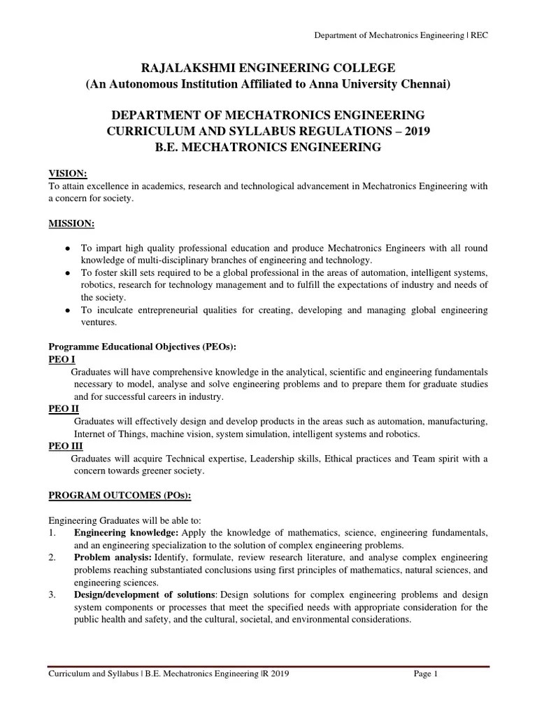 Curriculum And Syllabus Mechatrinics | PDF | Engineering | Ellipse