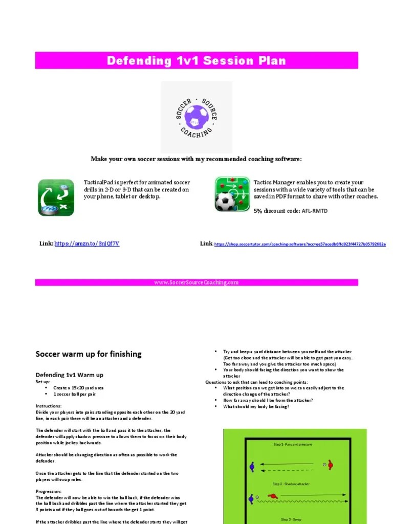 Defending 1v1 Session Plan | PDF | Association Football | Defender (Association Football)