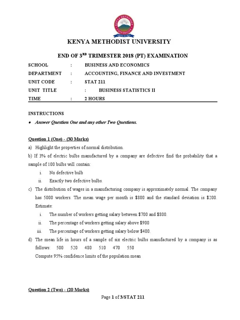 Analysis Of Business Statistics Exam Questions On Normal Distribution ...