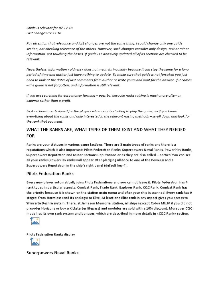 A Comprehensive Guide To Ranking Up In Elite: Dangerous And Unlocking Game Progression | PDF ...