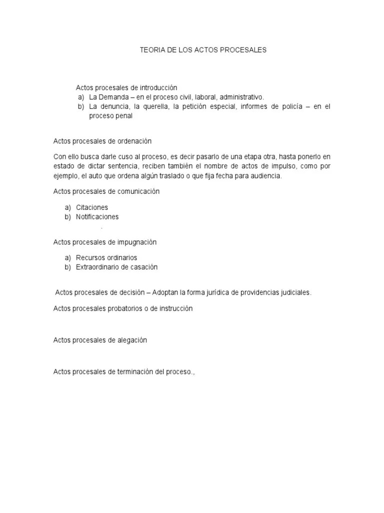 Teoria De Los Actos Procesales | PDF | Ley Procesal | Sentencia (ley)