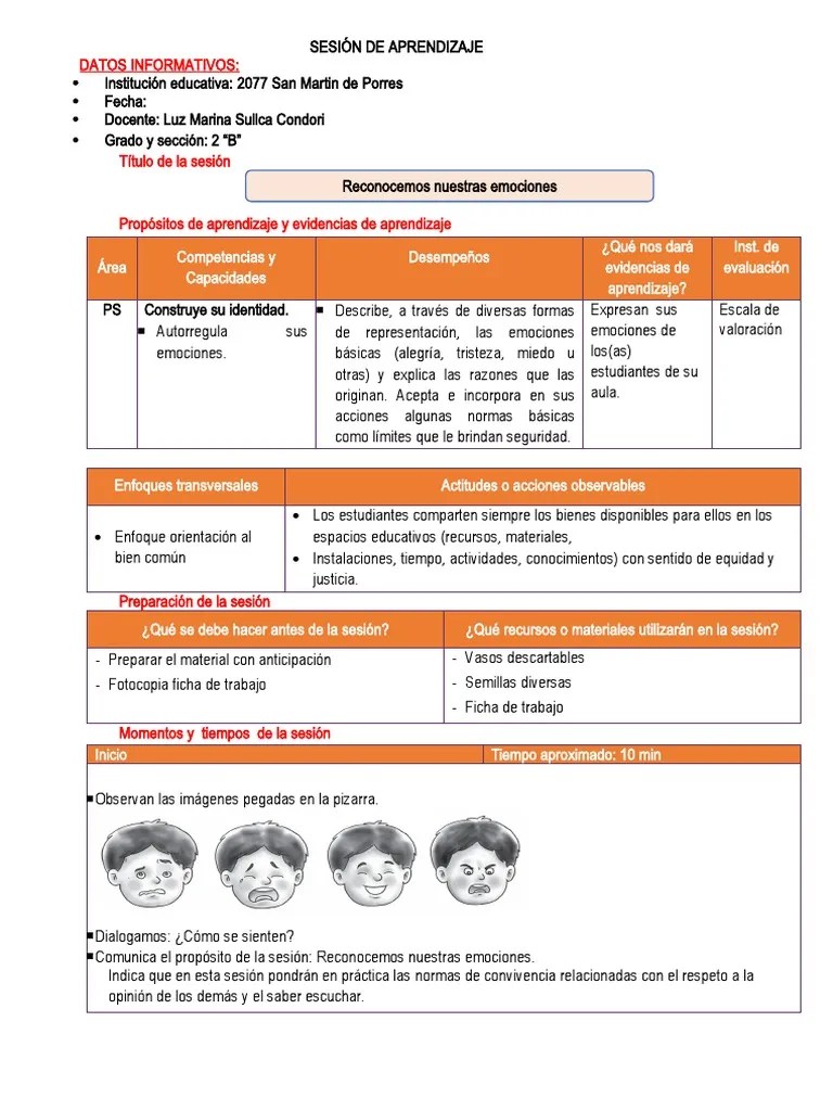 Sesión De Aprendizaje-Ps | PDF | Las Emociones | Aprendizaje