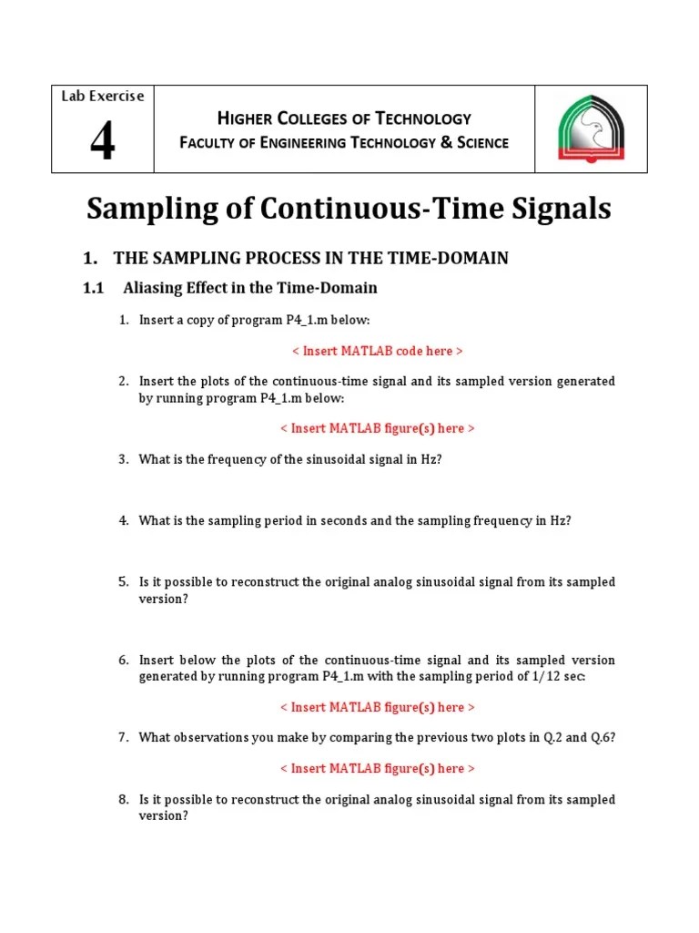 Lab Exercise 4 - Sampling Of Continuous-Time Signals | PDF | Applied ...