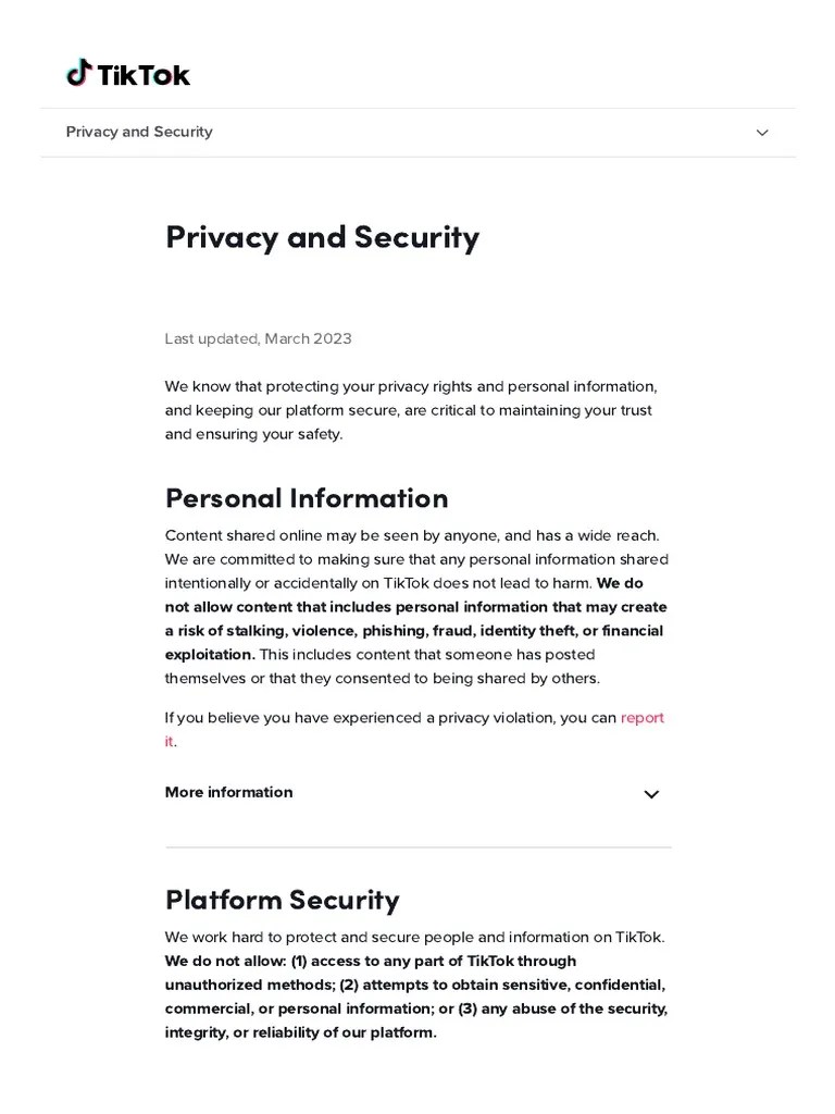 Community Guidelines - TikTok - March 2023 - Privacy And Security | PDF ...