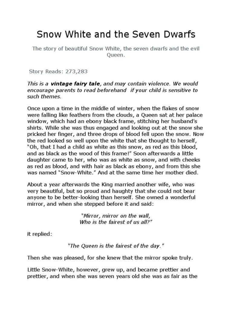 Snow White And The Seven Dwarfs | PDF | Snow White | Grimms' Fairy Tales