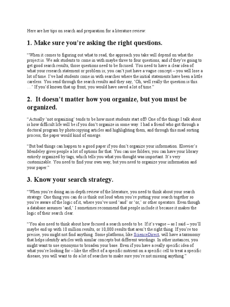 Preparation For A Literature Review | PDF | Cognition | Cognitive Science