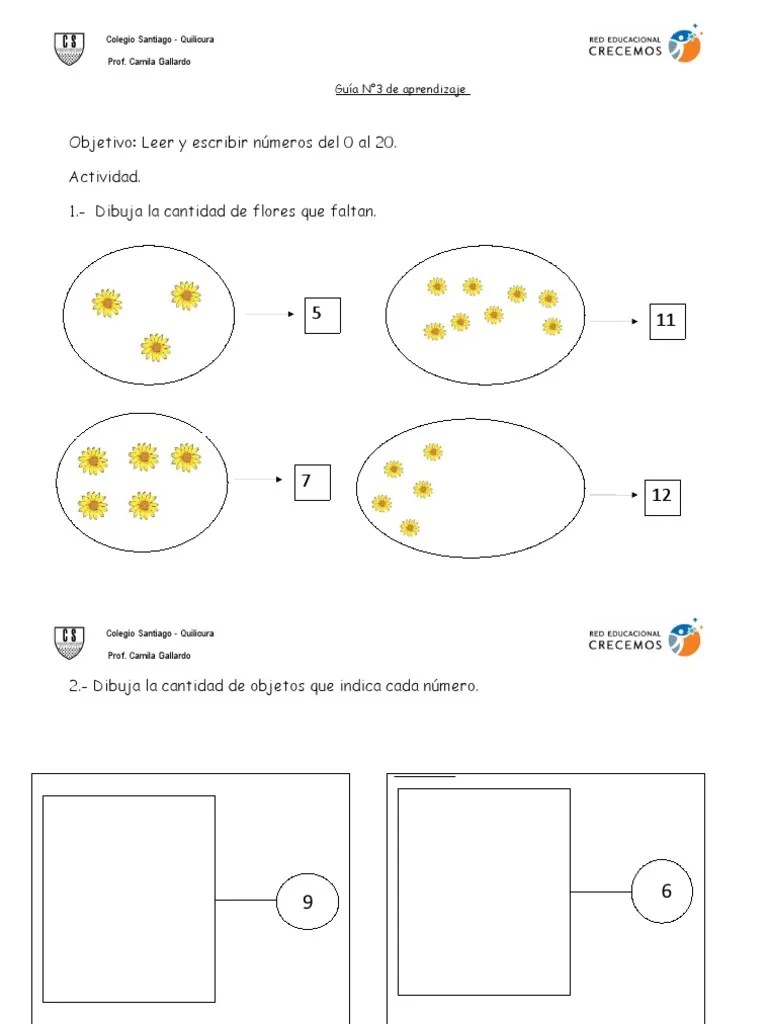 Guia N°3 Para Primero Basico Escribir Numeros | PDF