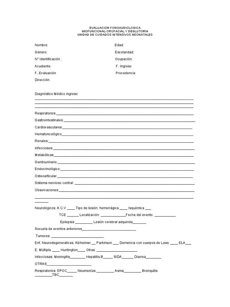 EVALUACION FONOAUDIOLOGICA Adultos | PDF | Especialidades Medicas ...