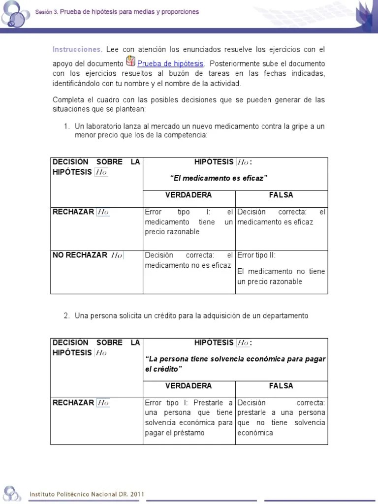 Ejercicio 1. Errores Tipo I Y II Valeria Valverde Chagoya | PDF