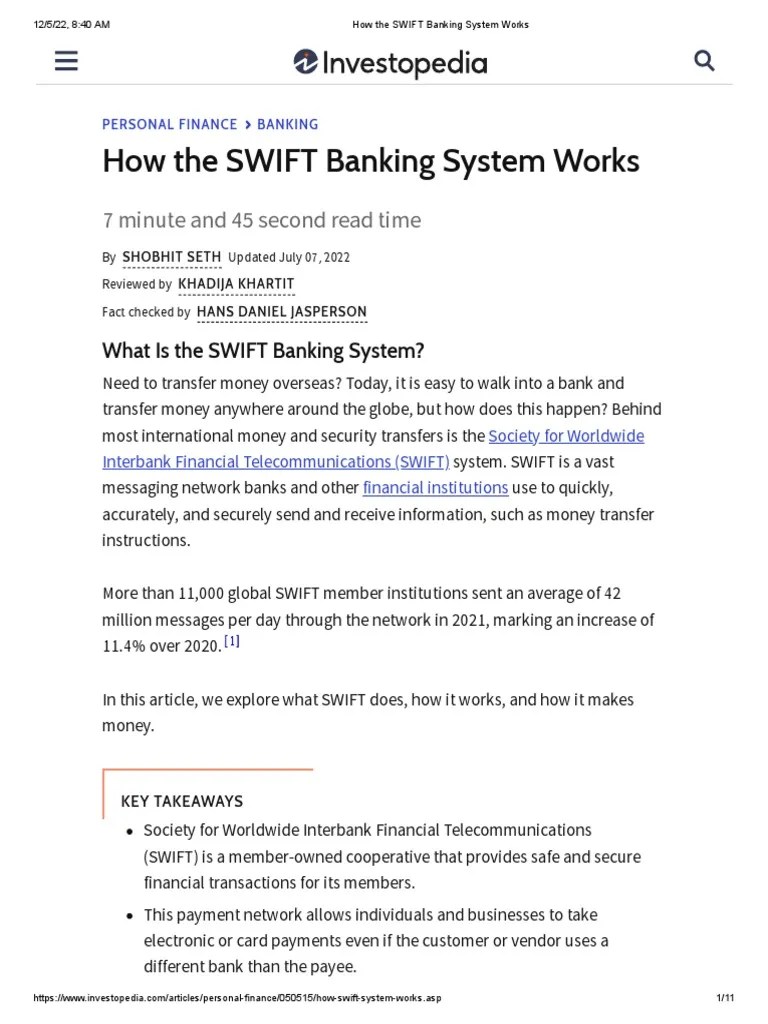 How The SWIFT Banking System Works | PDF | Wire Transfer | Service ...