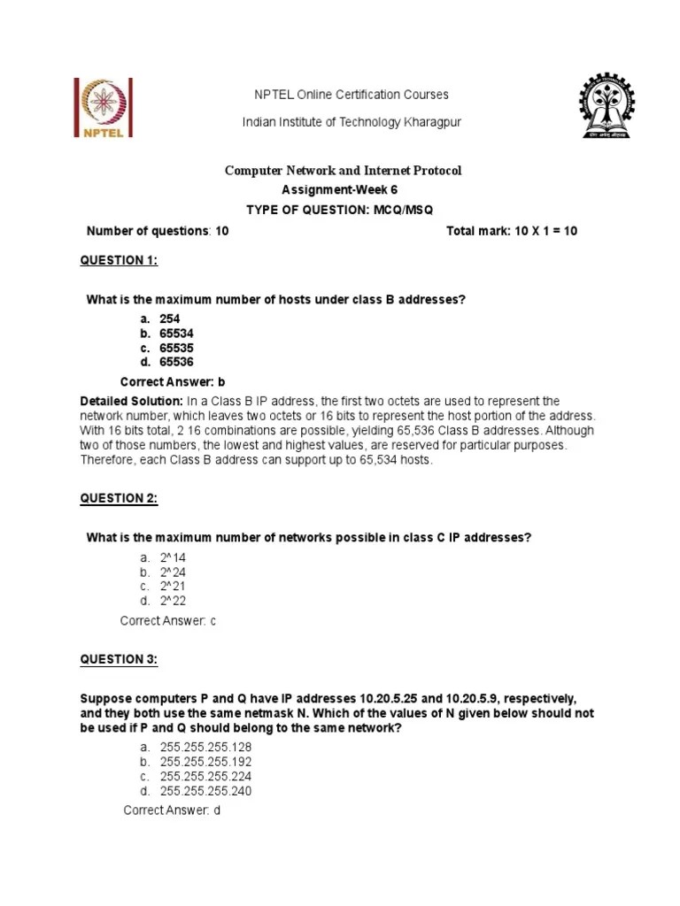 NPTEL-CNIP 2023 Assignment - 1 Solution | PDF | Ip Address | Internet