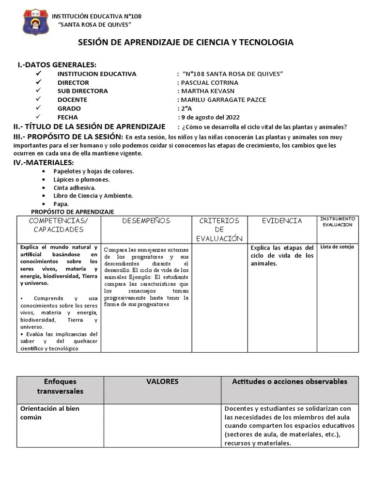 Sesión De Aprendizaje Modelo | PDF